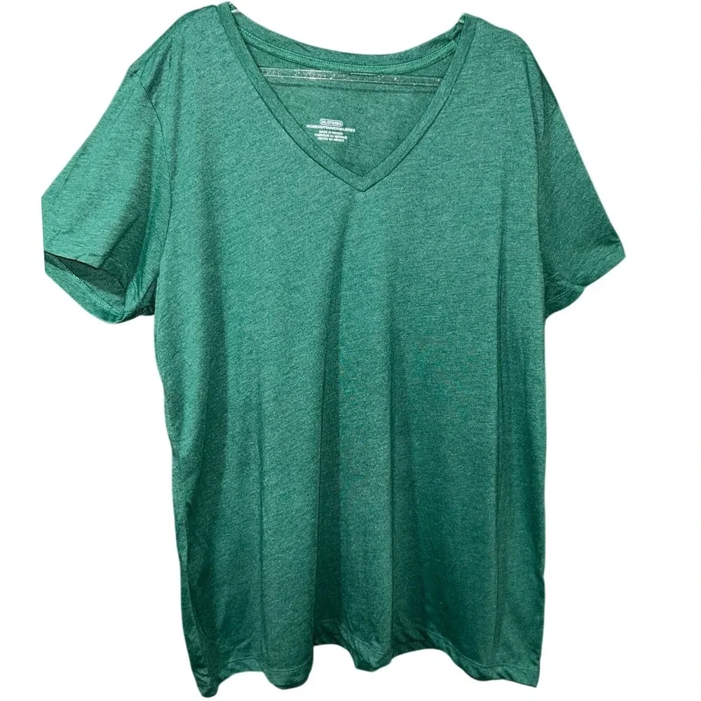 George Womens V-Neck T-Shirt 2XL‎ Green Heathered Short Sleeve Plus Size Tee